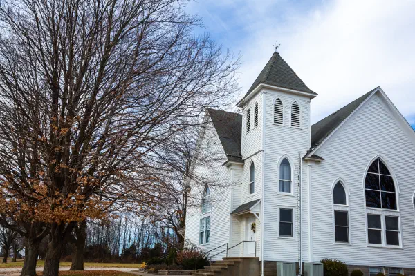 The church and gravel drive