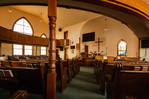 Pews and balcony looking toward the front